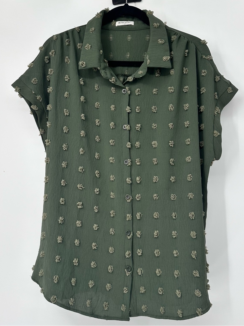 Olive Textured Button-Down Blouse Size Xl